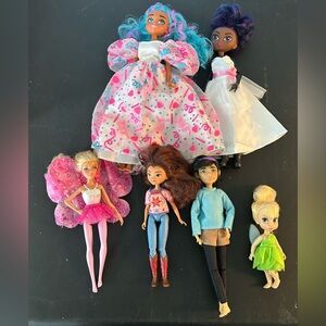 lot of 6 Disney/barbie Dolls mixed Tinkerbell/Spirit/hairmazing/cat-woman/fairy